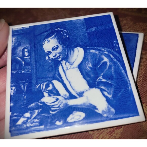 Delft Blue Tiles Three Dutch Master Artists Jan Steen, P. Rubens, Gerrit Dou VTG - Picture 5 of 16